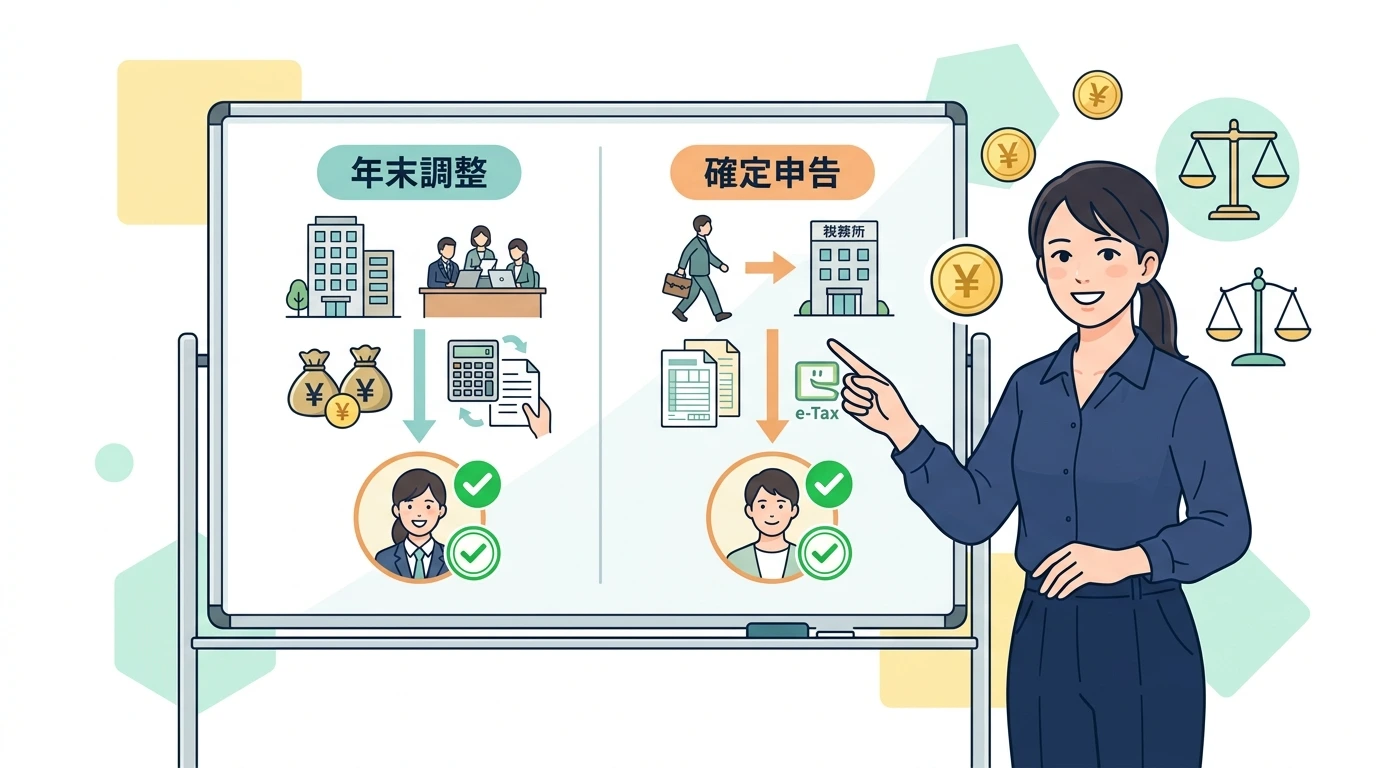 【図解】年末調整とは？確定申告との違いや対象者をわかりやすく解説の計算・シミュレーションイメージイラスト