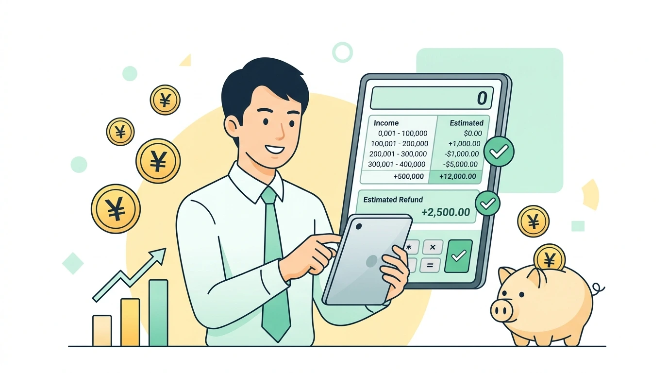 年末調整の還付金はいつ振り込まれる?平均いくら戻るのか計算方法を解説の計算・シミュレーションイメージイラスト
