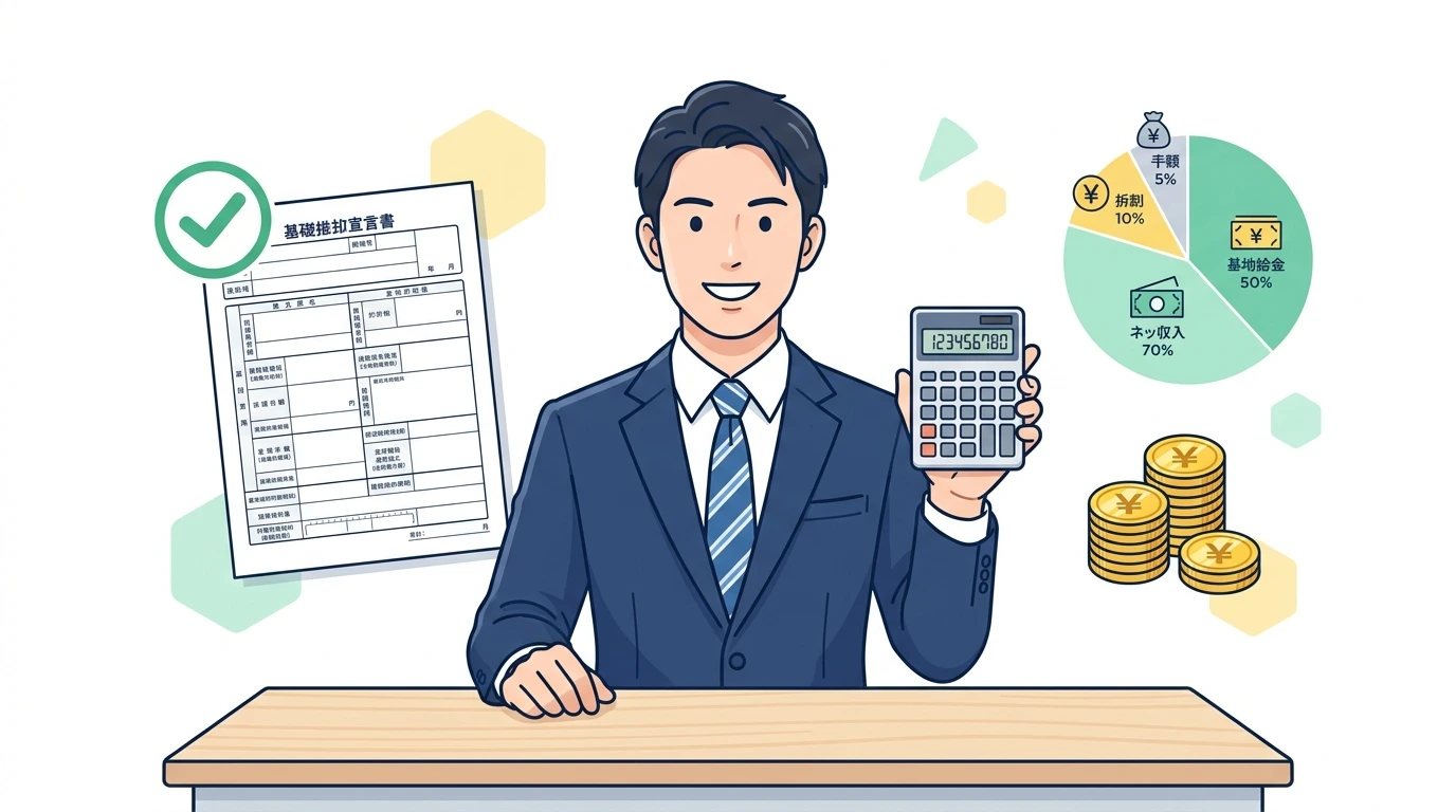 年末調整「基礎控除申告書」の書き方！年収見積額の正しい計算手順のイメージイラスト