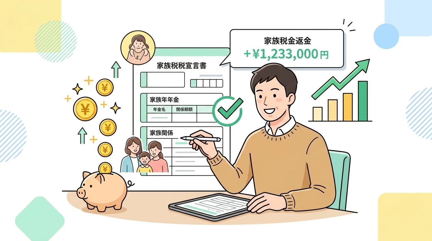 年末調整で家族の国民年金・健康保険を「社会保険料控除」にする書き方の完了・申告イメージイラスト