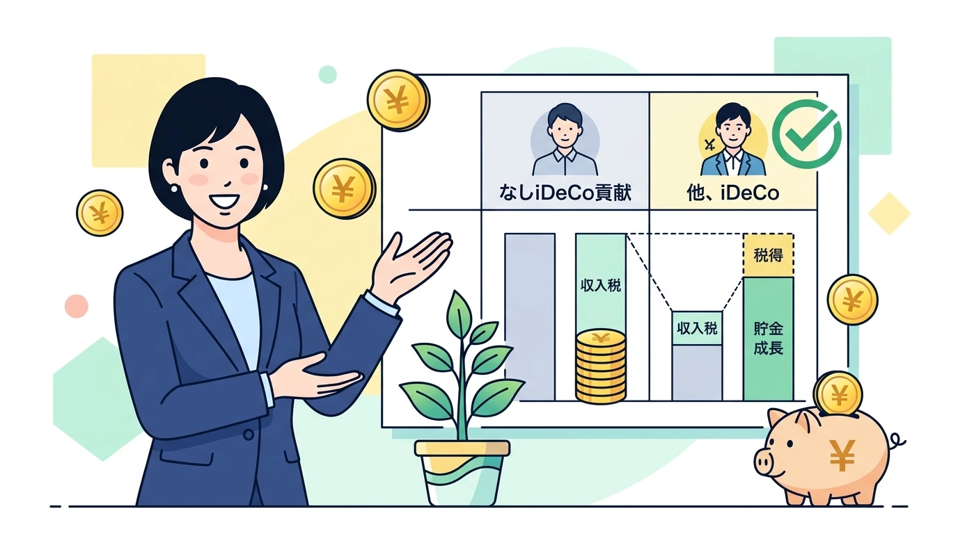 iDeCo(イデコ)は年末調整で節税。小規模企業共済等掛金控除の書き方の制度・手続きイメージイラスト