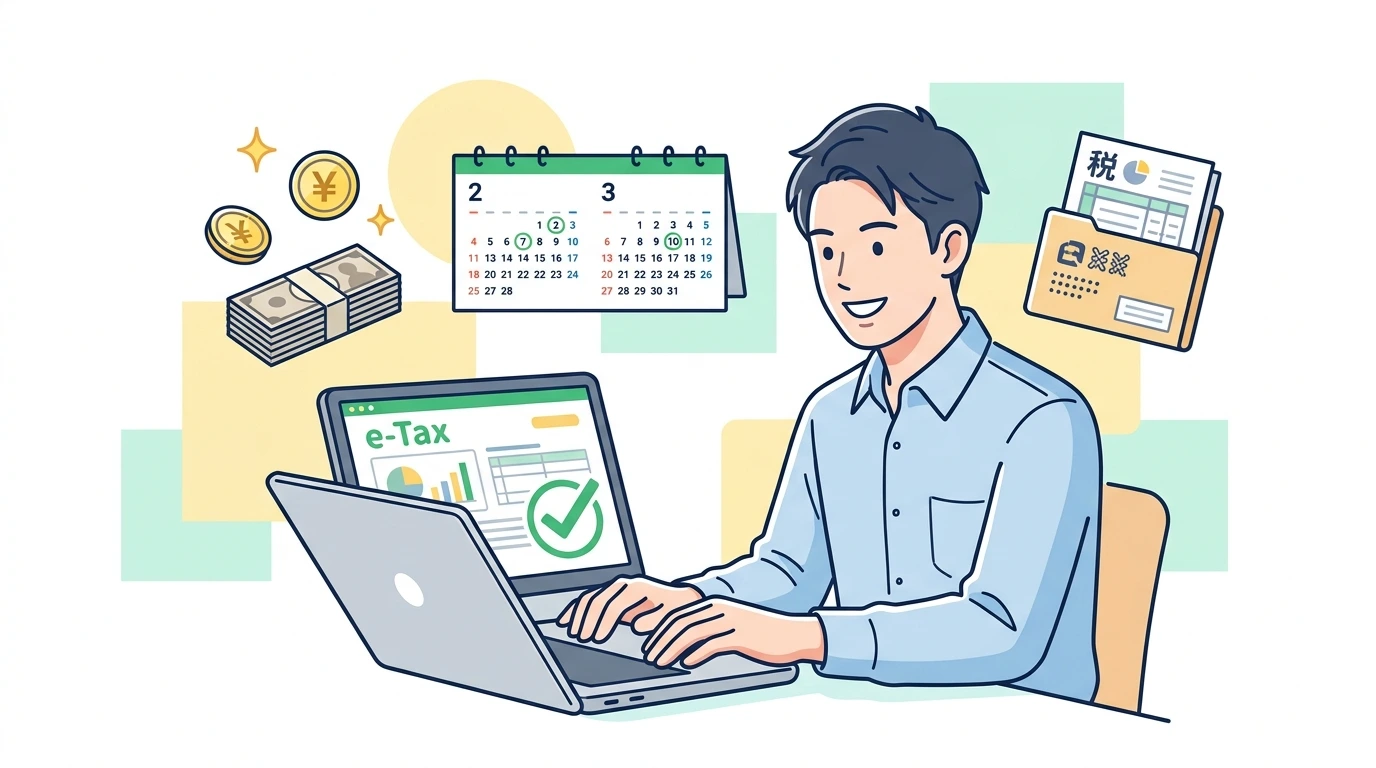 転職した年の年末調整はどうする?前職の源泉徴収票がない・間に合わない時の対処法の計算・シミュレーションイメージイラスト