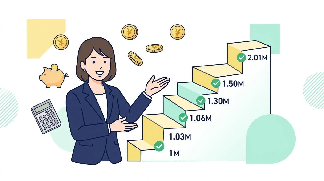 年収の壁を全部まとめて整理する。100万・103万・106万・130万・150万・201万円の違いのイメージイラスト