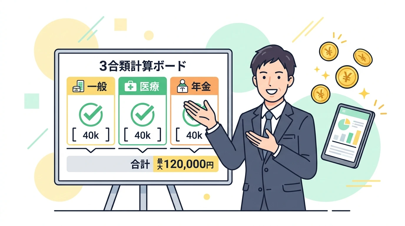 生命保険料控除、新制度と旧制度の違い。所得税は新12万円・旧10万円、一番得する組み合わせ方の制度・手続きイメージイラスト
