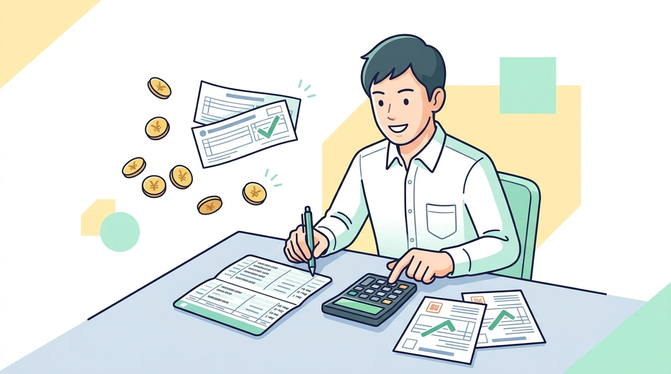 年の途中で「転職・中途入社」した人の年末調整!前職の源泉徴収票の提出が絶対に必要な理由の計算・シミュレーションイメージイラスト
