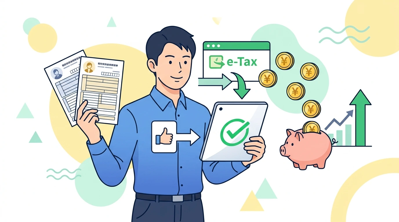【Wワーク・アルバイト掛け持ち】年末調整は「メインの1社」でしかできない！甲欄・乙欄の源泉徴収税額表の違いの完了・申告イメージイラスト