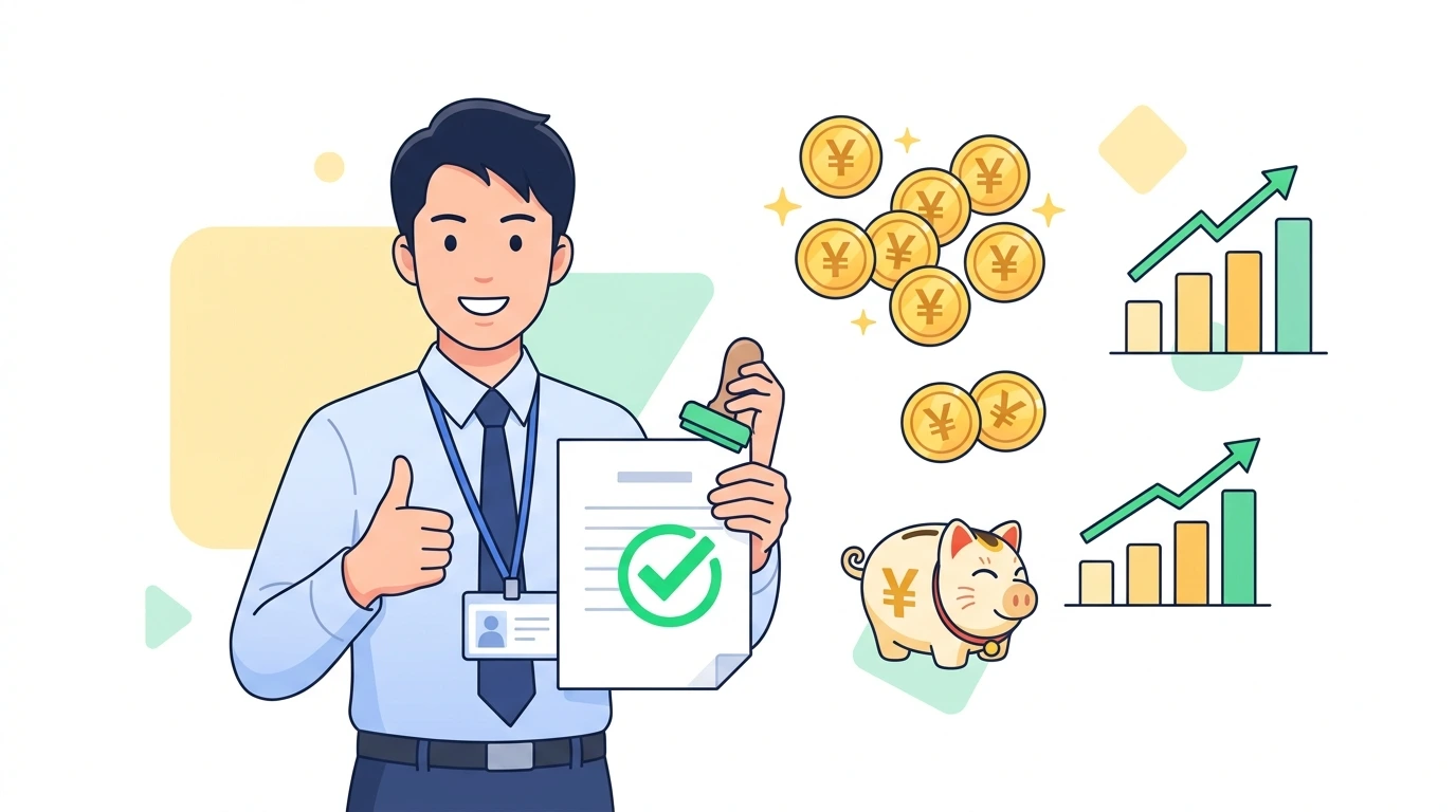 暗号資産(仮想通貨・ビットコイン)やFXで利益が出たサラリーマンの年末調整と確定申告の完了・申告イメージイラスト