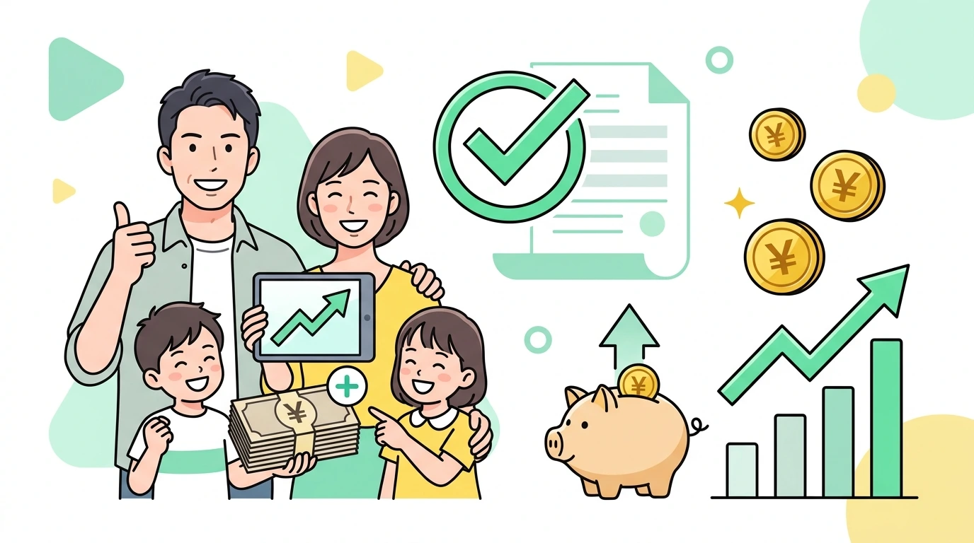 家族全員分の医療費を合算して「年収が一番高い人」から確定申告する方法 ― 税率差で還付金が変わる仕組みの完了・申告イメージイラスト
