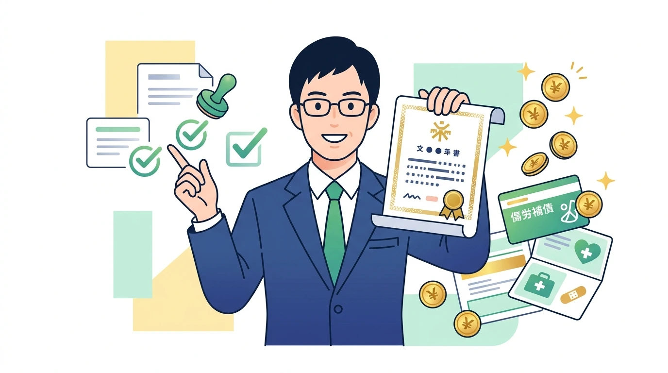 労災保険の休業補償給付・障害補償年金は非課税？根拠条文と年末調整での書き方の制度・手続きイメージイラスト