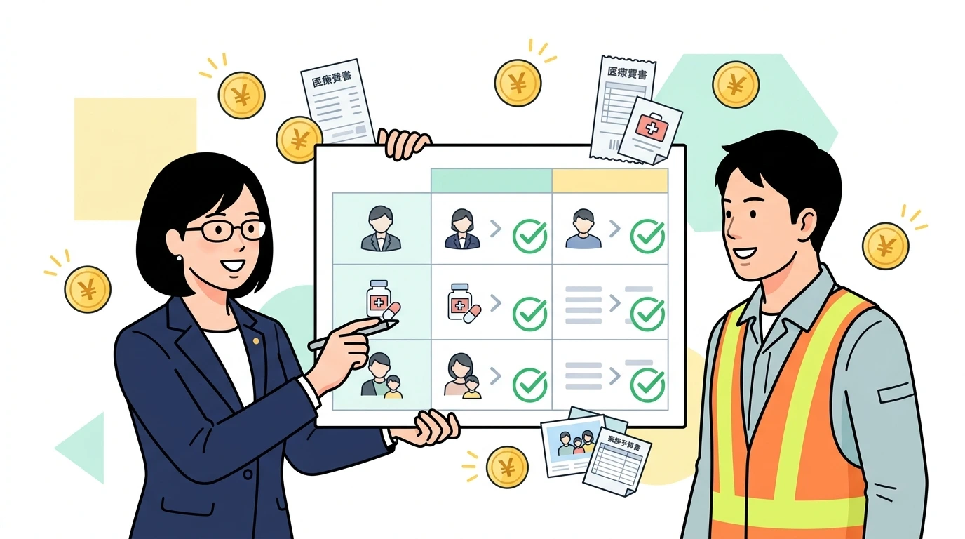 労災保険の休業補償給付・障害補償年金は非課税？根拠条文と年末調整での書き方の完了・申告イメージイラスト