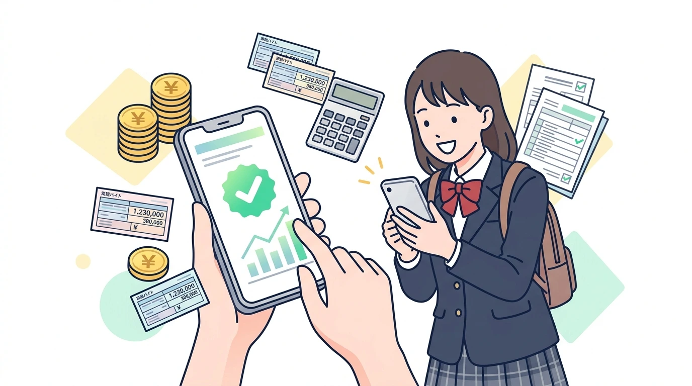 高校生バイトの年収123万円の壁と扶養控除38万円消滅リスクのイメージイラスト