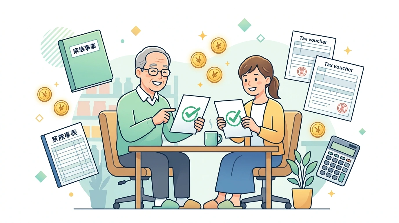 親が自営業・個人事業主の場合、子どもが「専従者給与」をもらっている時の年末調整ルールのイメージイラスト
