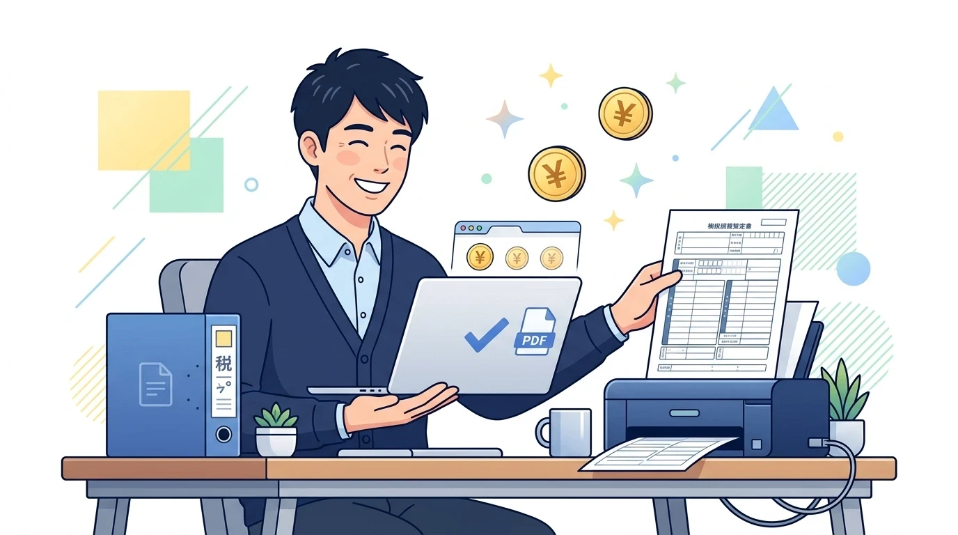 年金をもらいながら働くシニアの年末調整、公的年金等控除と所得金額調整控除(最大10万円)の完了・申告イメージイラスト