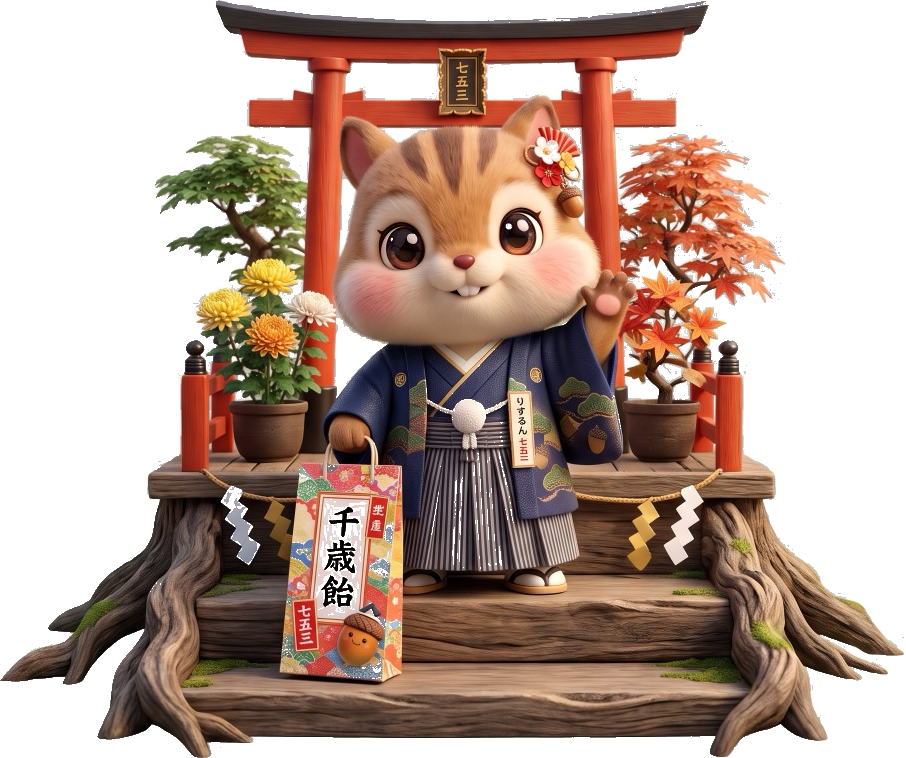 七五三の鳥居前で手を振る羽織袴のりするん