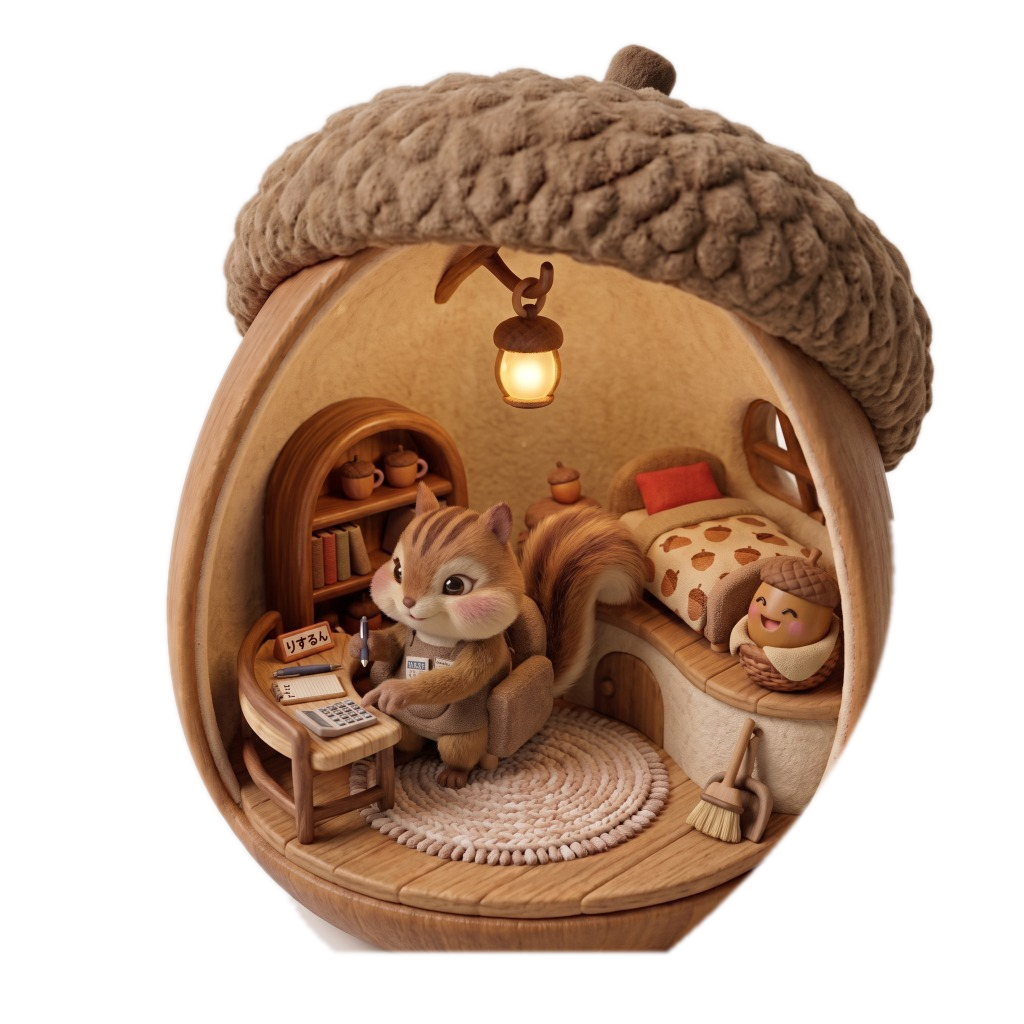 どんぐりのお部屋で計算中のりするん